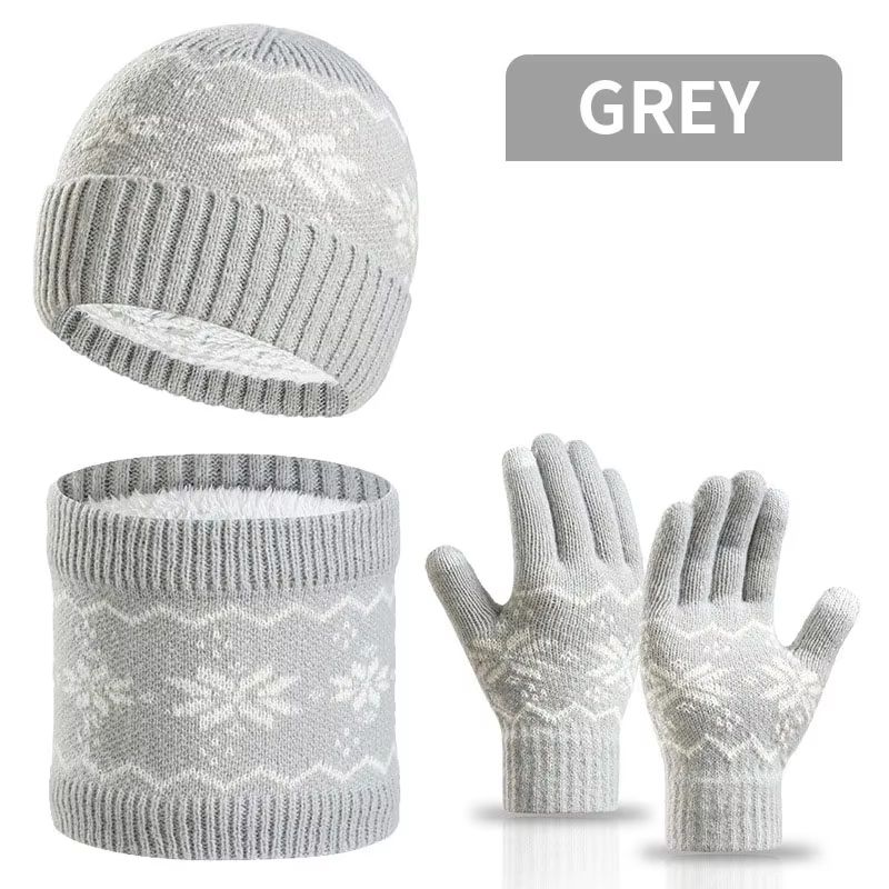 3Piece Winter Beanie Gloves Snood Scarf Set Thickened FleeceLined Hat And Neck Warmer Set For Men 8