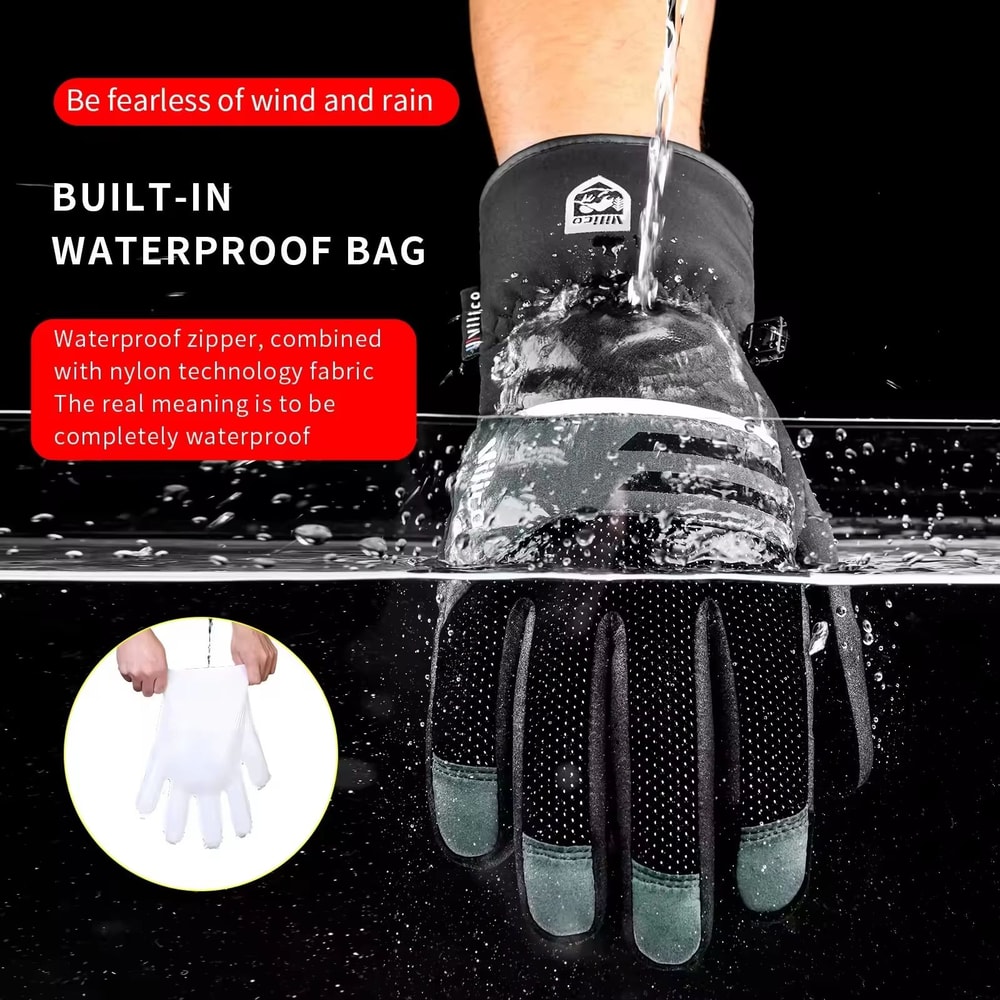 Black Waterproof Winter Fleece Gloves Full Waterproof TouchScreen Cycling Motorbike Running Skiin 1