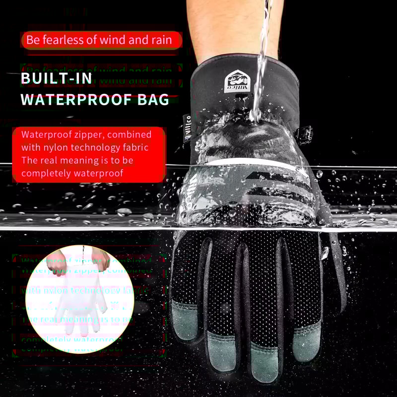 Black Waterproof Winter Fleece Gloves Full Waterproof TouchScreen Cycling Motorbike Running Skiin 1