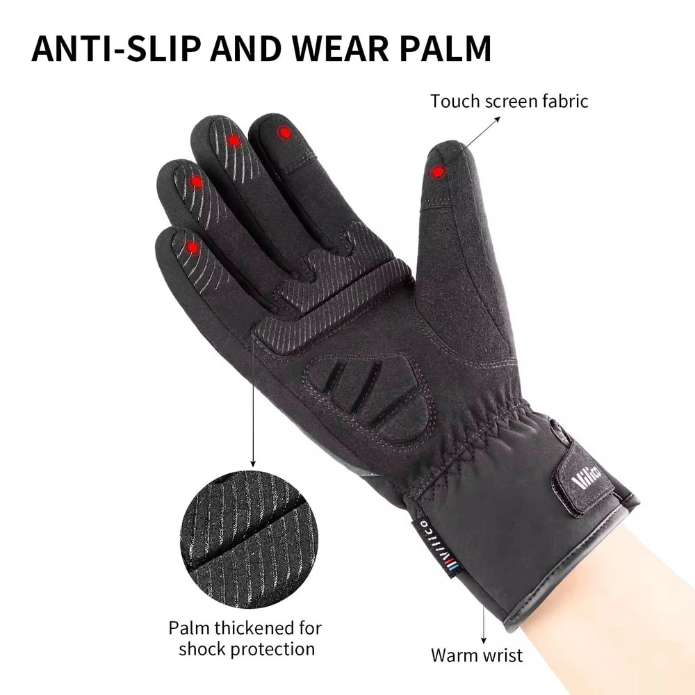Black Waterproof Winter Fleece Gloves Full Waterproof TouchScreen Cycling Motorbike Running Skiin 3