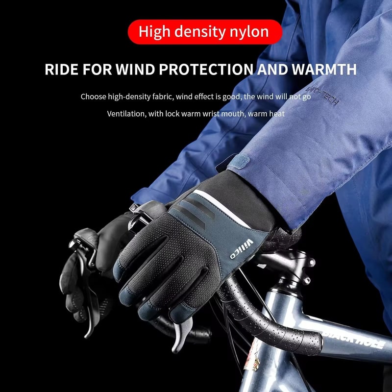Black Waterproof Winter Fleece Gloves Full Waterproof TouchScreen Cycling Motorbike Running Skiin 5