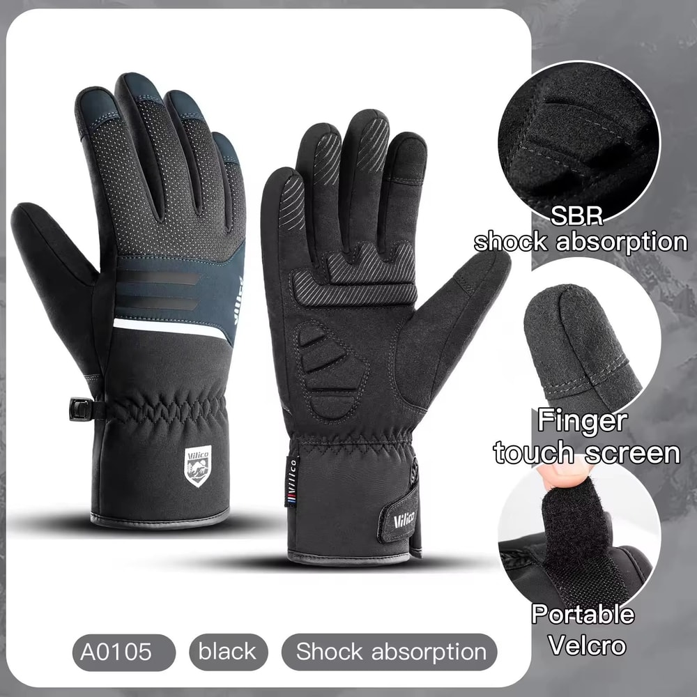 Black Waterproof Winter Fleece Gloves Full Waterproof TouchScreen Cycling Motorbike Running Skiin 6
