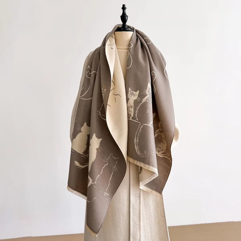 Luxury Winter Cashmere Cat Print Scarf For Women Warm Pashmina Shawl Wrap Thick Foulard Bufanda 9