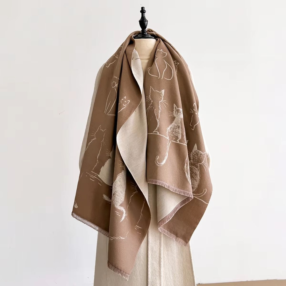 Luxury Winter Cashmere Cat Print Scarf For Women Warm Pashmina Shawl Wrap Thick Foulard Bufanda 8