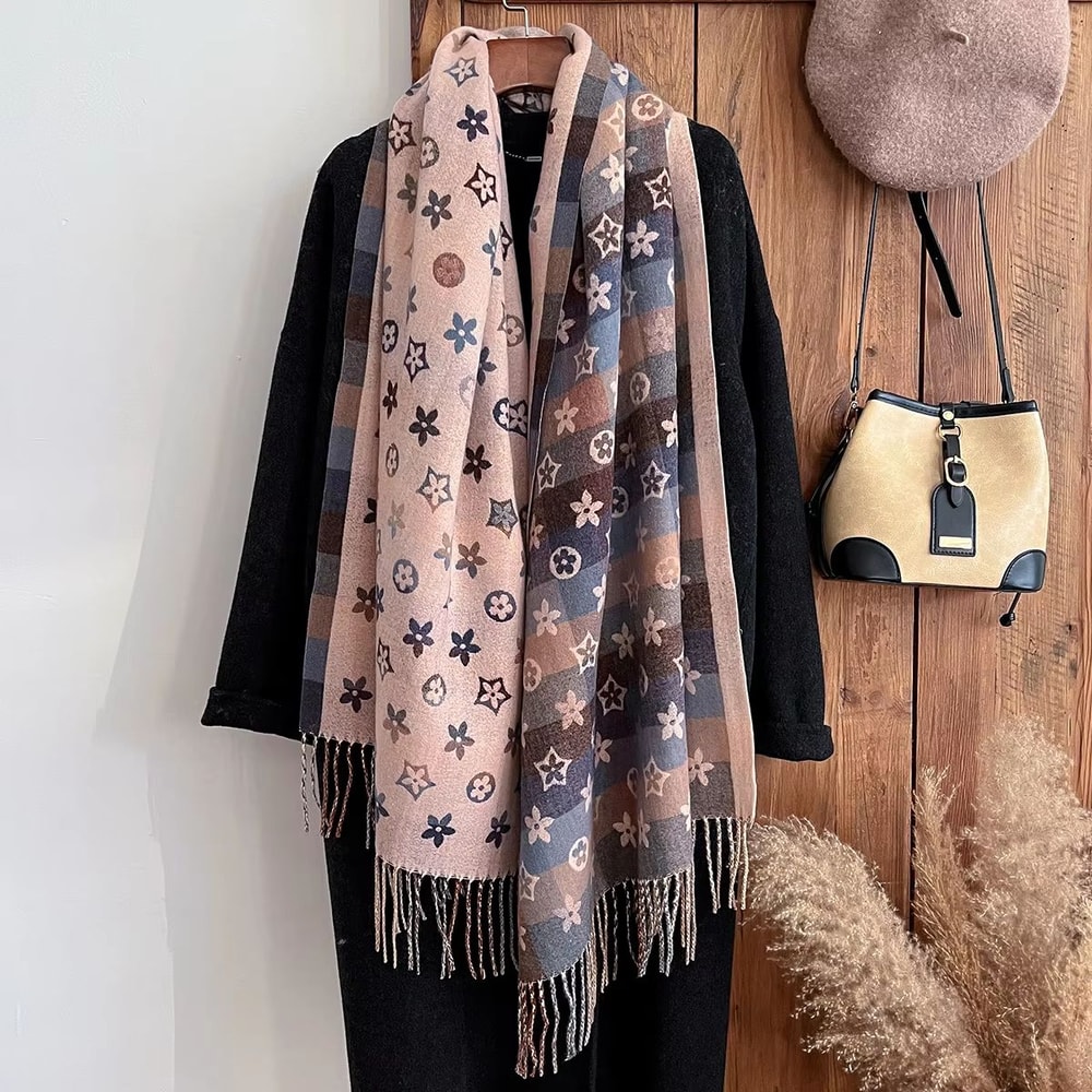 National Style Cashmere Winter Scarf For Women Thick Pashmina Shawl Wrap Blanket Foulard Bandana 6