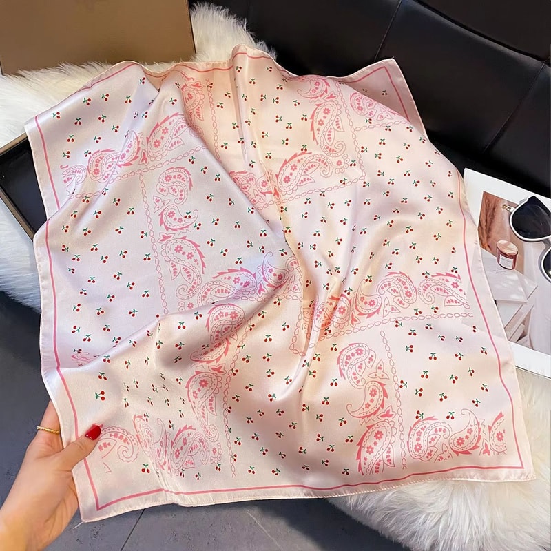 Womens Silk Paisley Print Square Scarf 2756x2756in Luxury Fashion Shawl Decorative Neck Headband 9