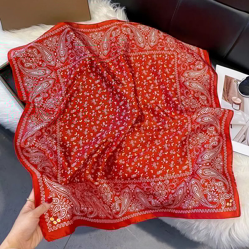 Womens Silk Paisley Print Square Scarf 2756x2756in Luxury Fashion Shawl Decorative Neck Headband 10