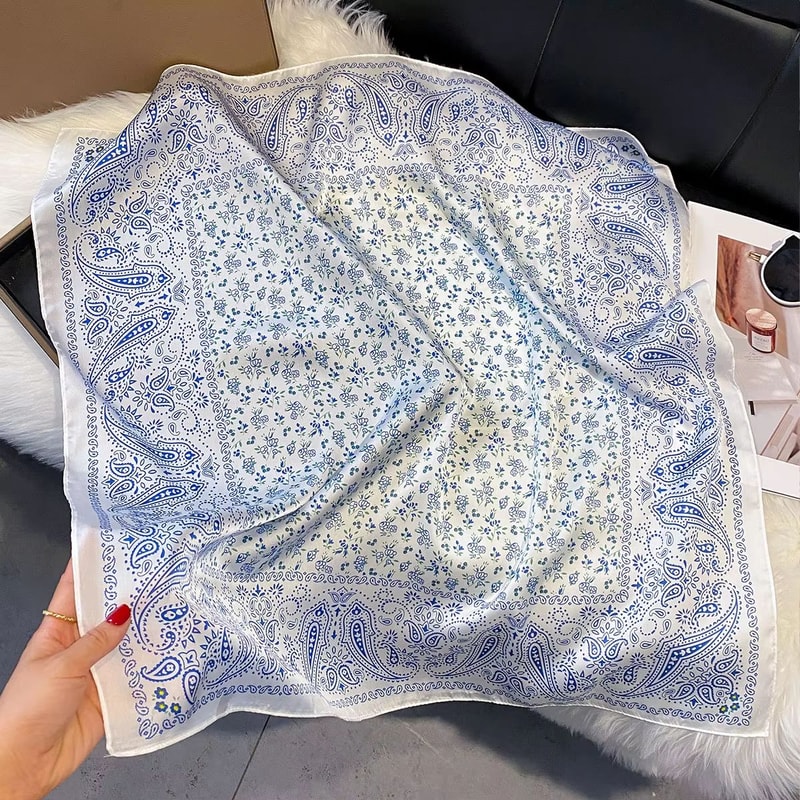 Womens Silk Paisley Print Square Scarf 2756x2756in Luxury Fashion Shawl Decorative Neck Headband 12