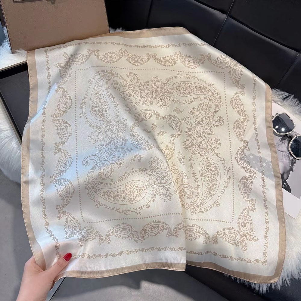Womens Silk Paisley Print Square Scarf 2756x2756in Luxury Fashion Shawl Decorative Neck Headband 1