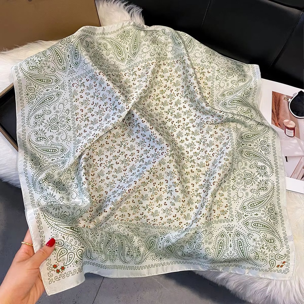 Womens Silk Paisley Print Square Scarf 2756x2756in Luxury Fashion Shawl Decorative Neck Headband 6