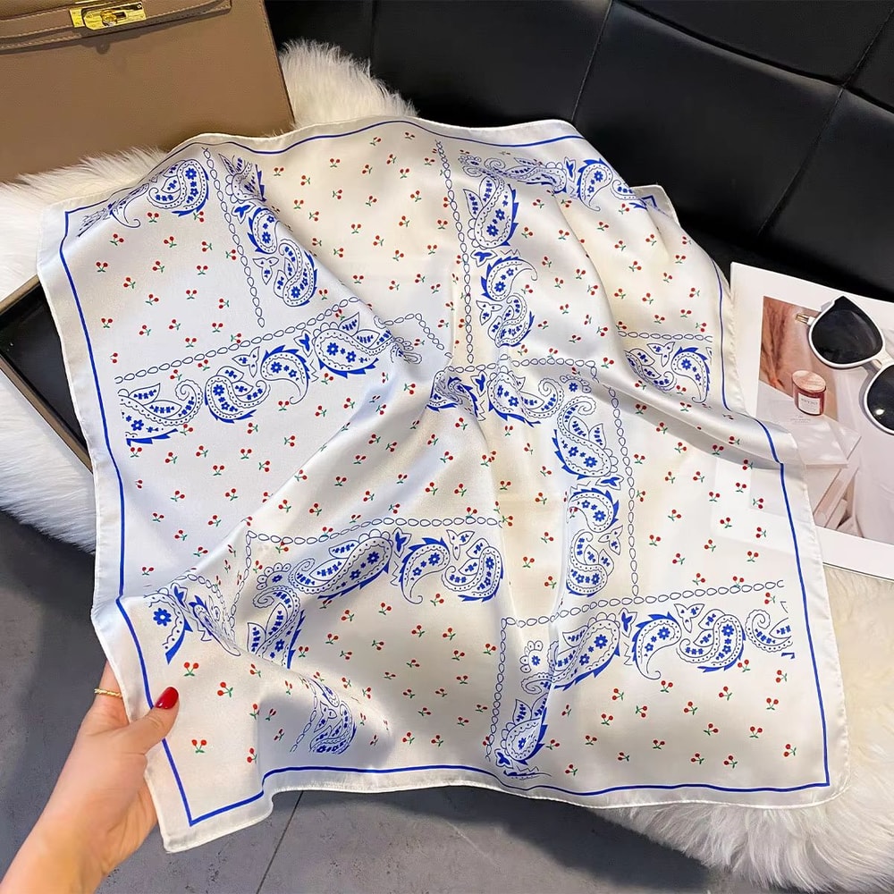 Womens Silk Paisley Print Square Scarf 2756x2756in Luxury Fashion Shawl Decorative Neck Headband 7