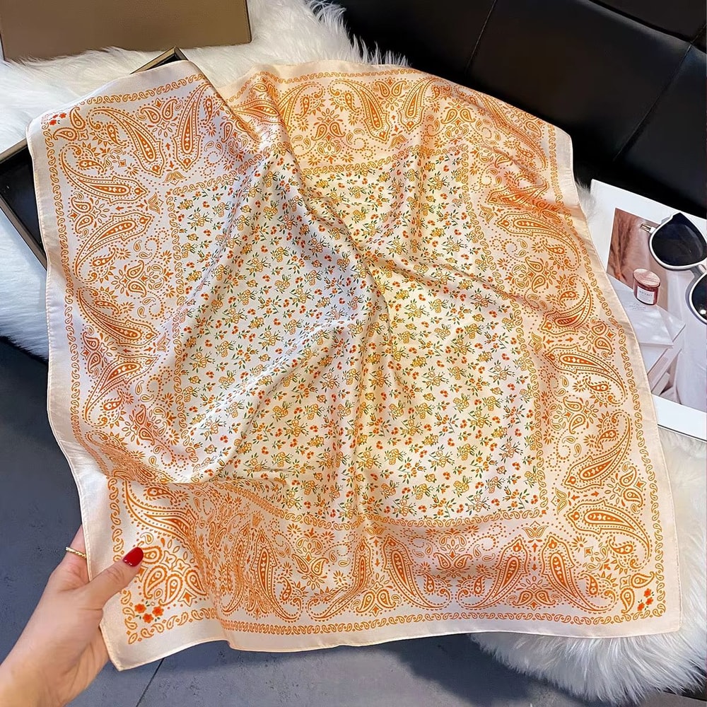 Womens Silk Paisley Print Square Scarf 2756x2756in Luxury Fashion Shawl Decorative Neck Headband 8