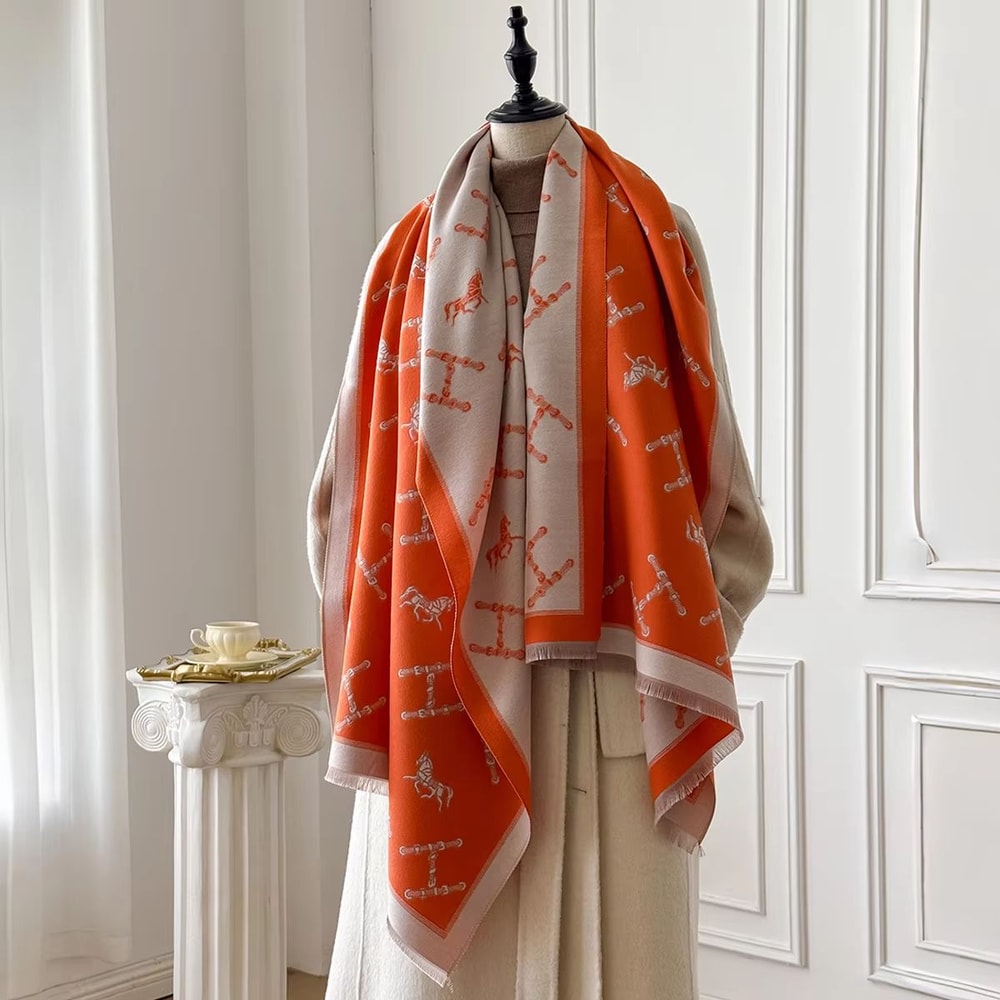 Womens Luxury Cashmere Winter Floral Shawl Thick Warm Pashmina Wrap Poncho 2