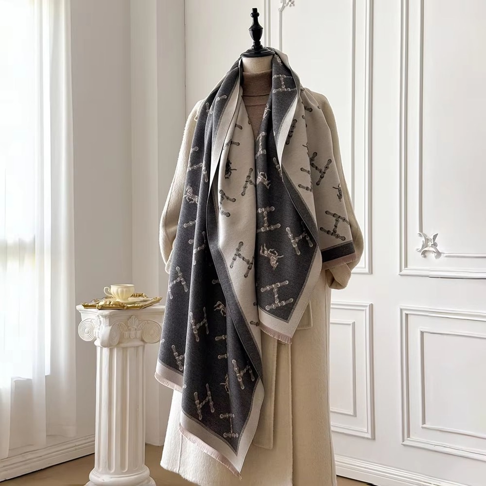 Womens Luxury Cashmere Winter Floral Shawl Thick Warm Pashmina Wrap Poncho 5