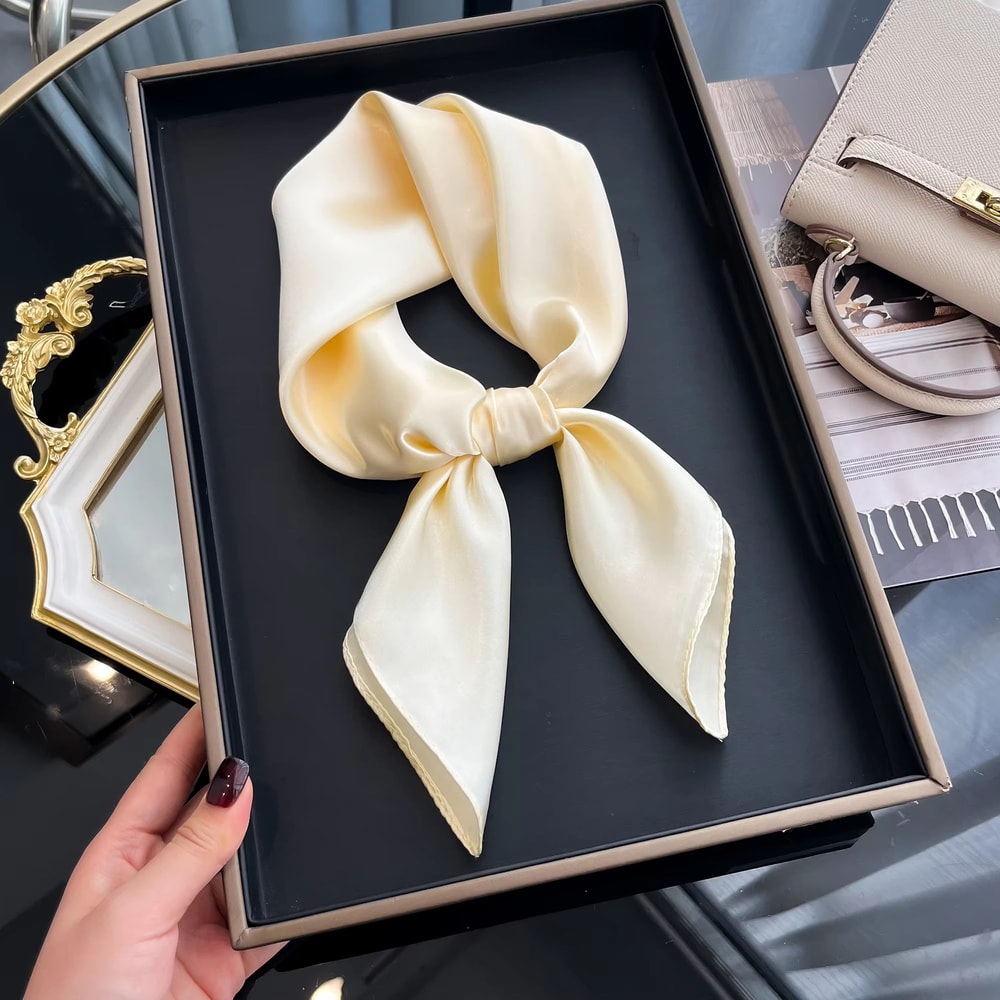 Womens Solid Silk Square Scarf 2362x2362in Sunscreen Shawl Hijab Pashmina Foulard Bandana 3