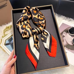 luxury leopard print satin square scarf for women – 27.56x27.56in soft hairband, neckerchief & headband foulard