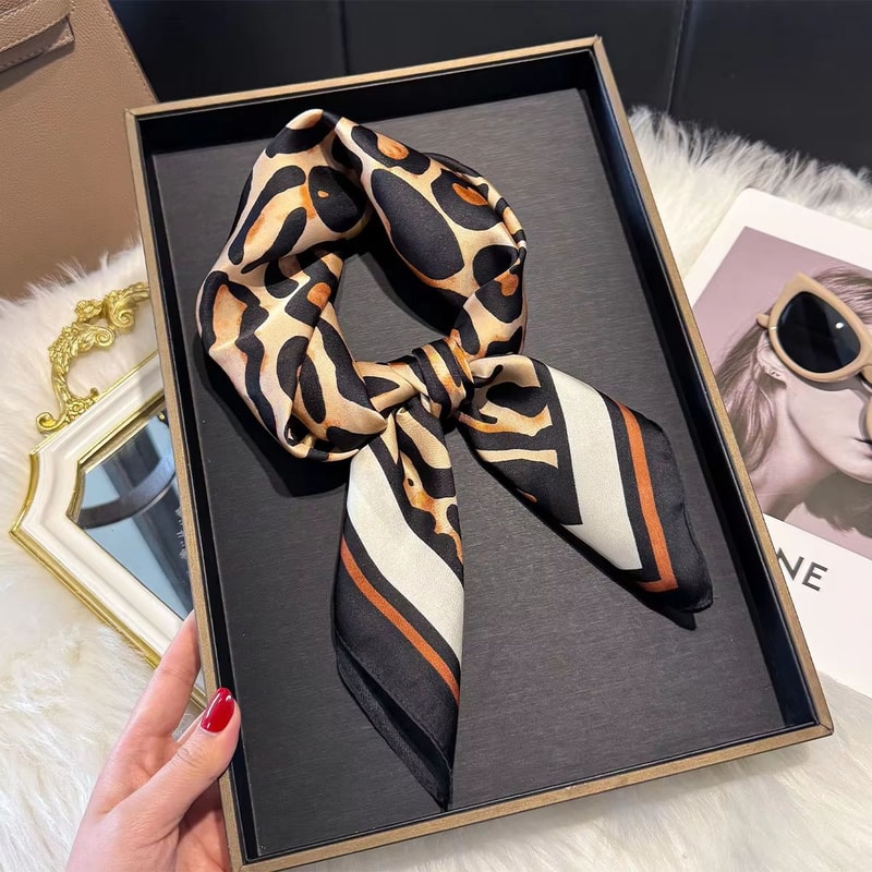 Luxury Leopard Print Satin Square Scarf For Women 2756x2756in Soft Hairband Neckerchief Headband 2