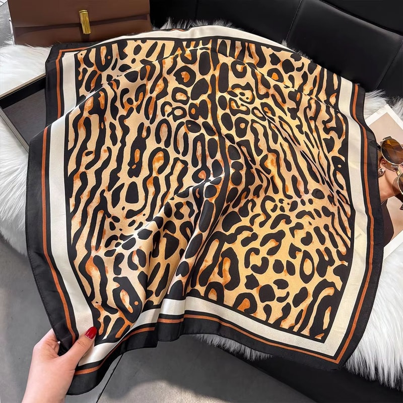Luxury Leopard Print Satin Square Scarf For Women 2756x2756in Soft Hairband Neckerchief Headband 7