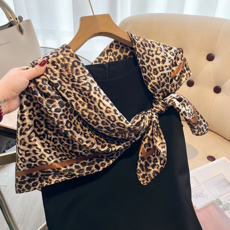 Luxury Leopard Print Satin Square Scarf Headband Set 2756x2756in Fashion Hair Band Neckerchief W 1