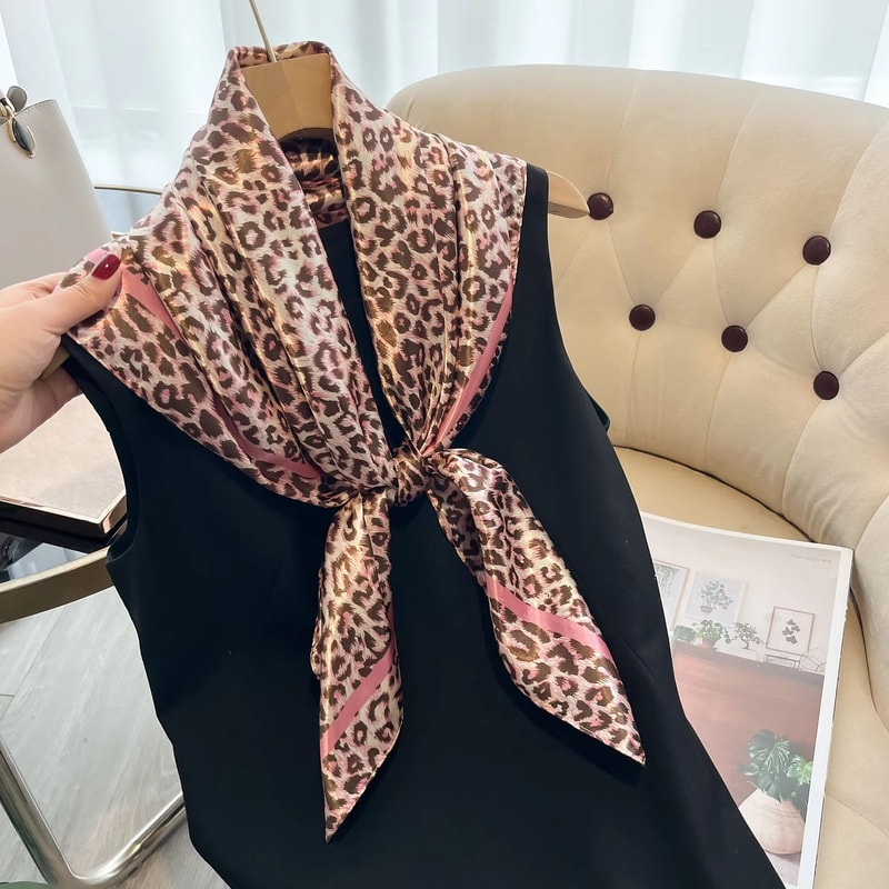 Luxury Leopard Print Satin Square Scarf Headband Set 2756x2756in Fashion Hair Band Neckerchief W 2