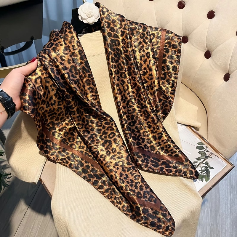 Luxury Leopard Print Satin Square Scarf Headband Set 2756x2756in Fashion Hair Band Neckerchief W 3
