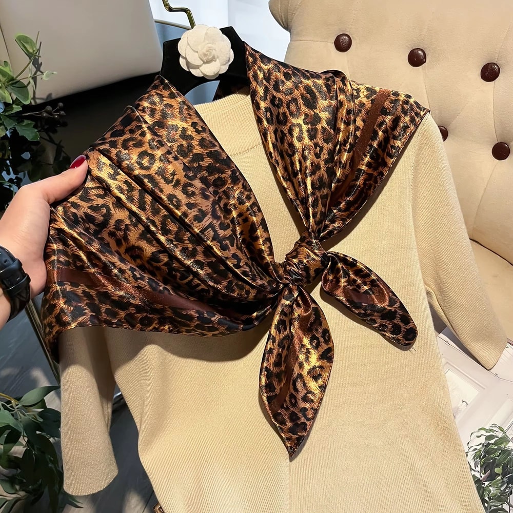 Luxury Leopard Print Satin Square Scarf Headband Set 2756x2756in Fashion Hair Band Neckerchief W 4