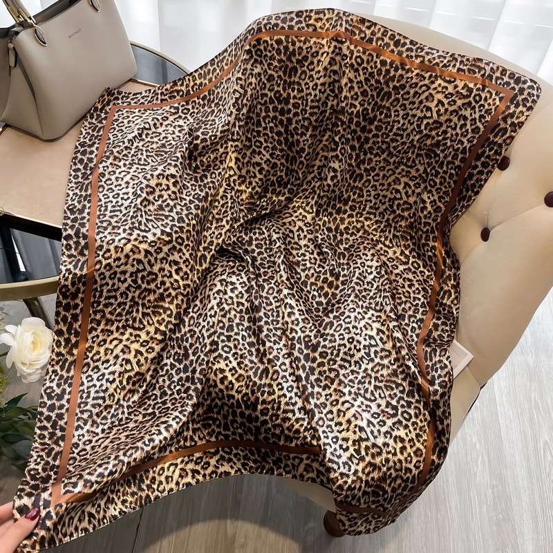 Luxury Leopard Print Satin Square Scarf Headband Set 2756x2756in Fashion Hair Band Neckerchief W 7