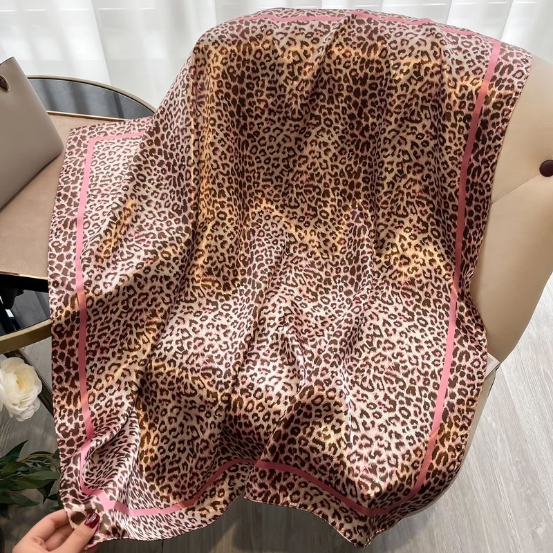 Luxury Leopard Print Satin Square Scarf Headband Set 2756x2756in Fashion Hair Band Neckerchief W 8