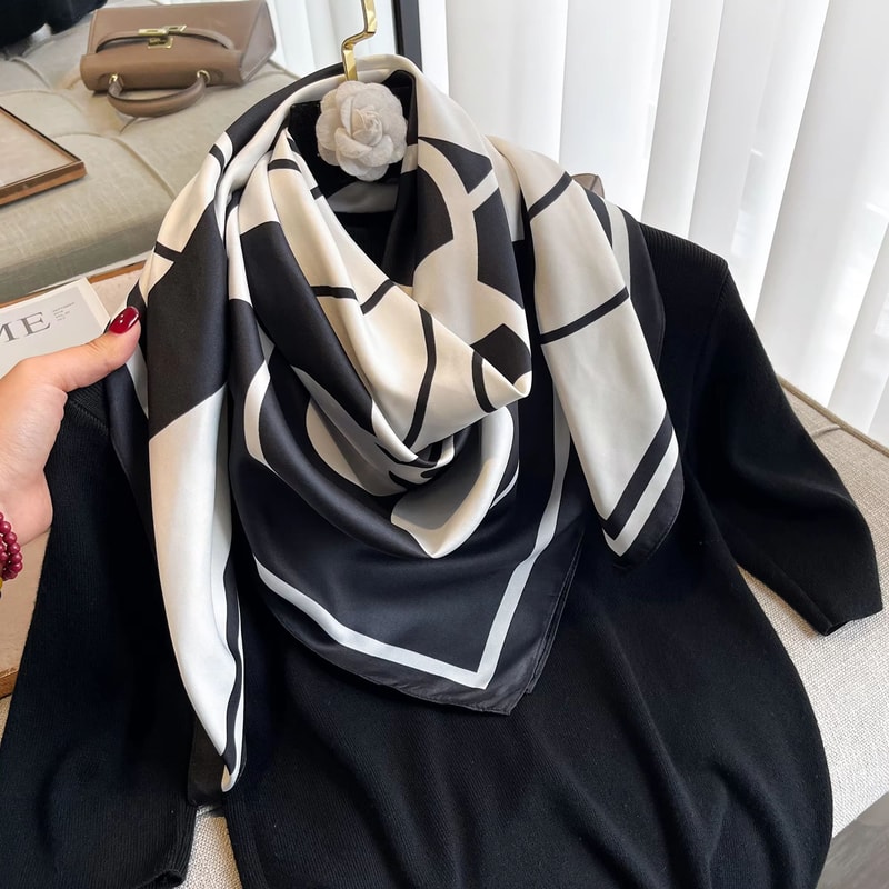 Luxury Satin Twill Square Scarf For Women 35x35in Elegant Shawl Headscarf Neck Tie Bandana 3