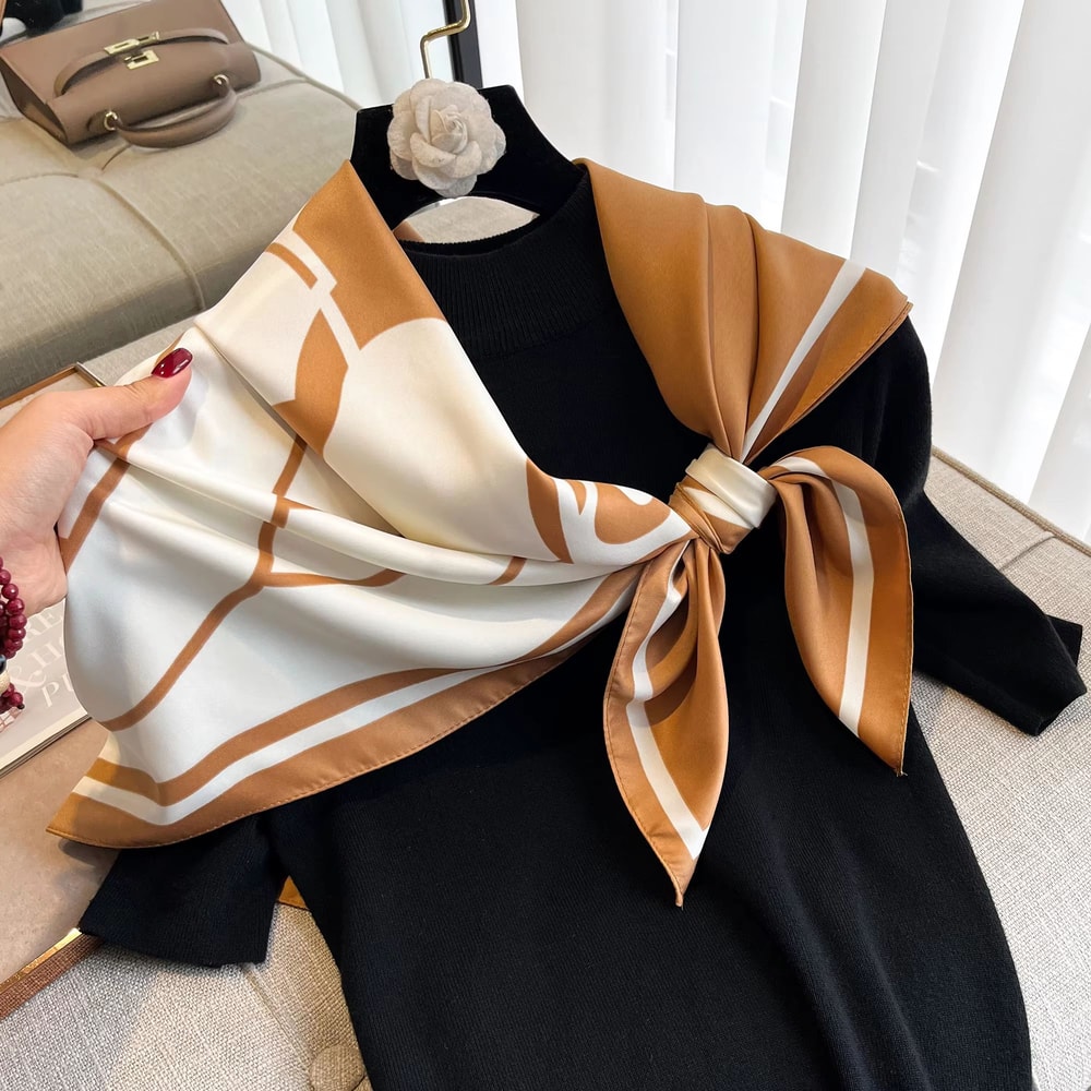 Luxury Satin Twill Square Scarf For Women 35x35in Elegant Shawl Headscarf Neck Tie Bandana 4