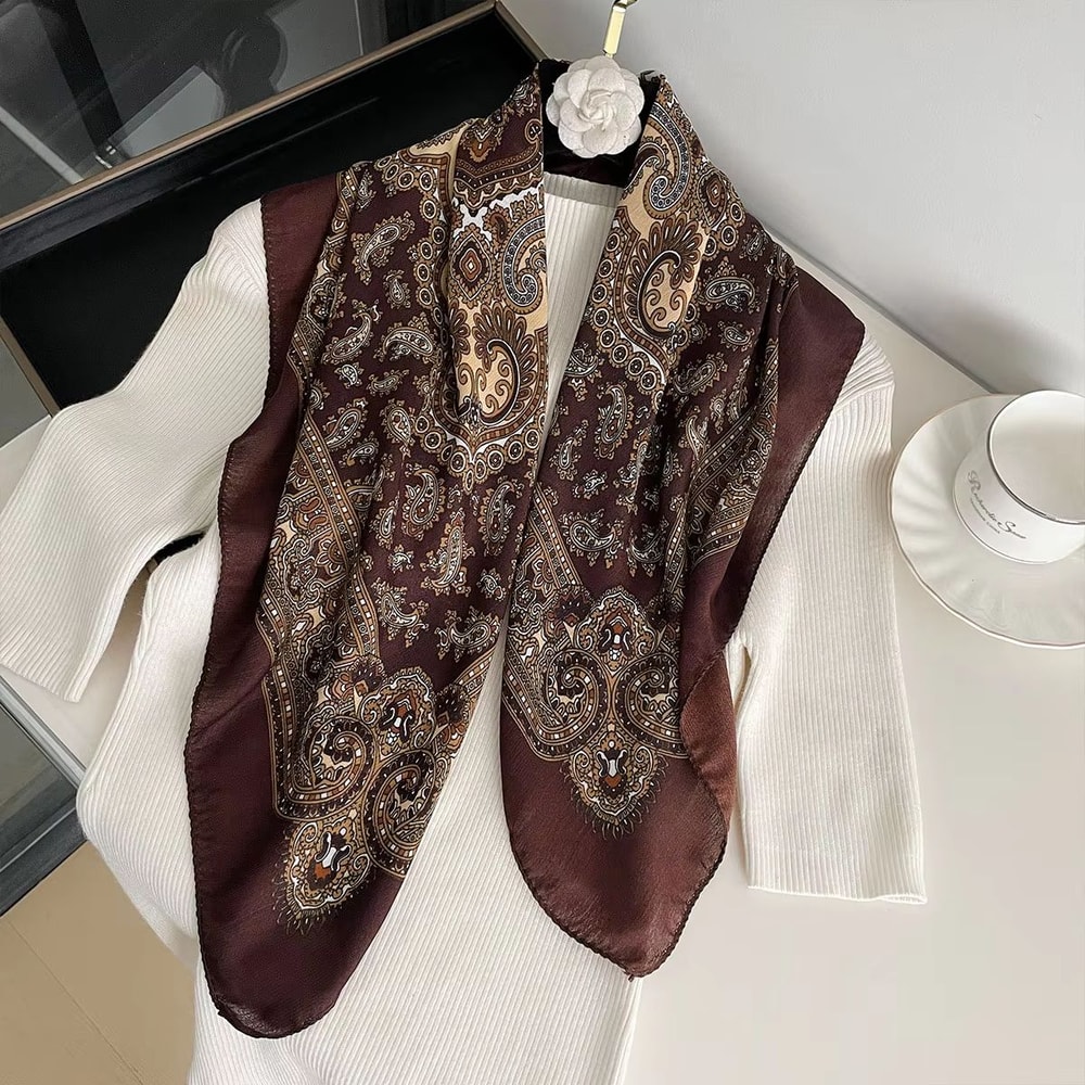 Womens Paisley Print Cotton Texture Square Scarf 2756x2756in Decorative Shawl Headband Luxury Nec 9