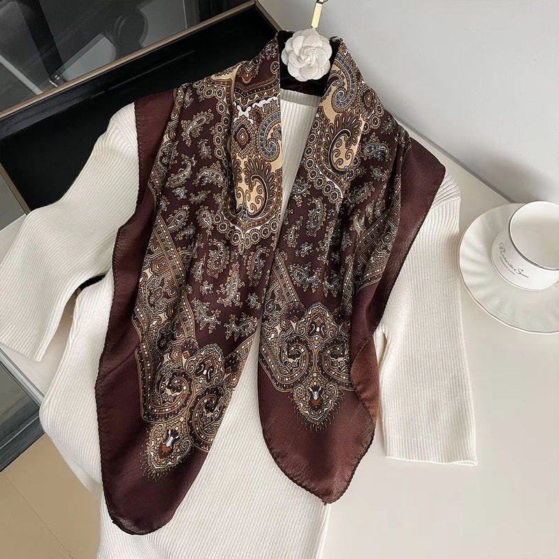 Womens Paisley Print Cotton Texture Square Scarf 2756x2756in Decorative Shawl Headband Luxury Nec 9