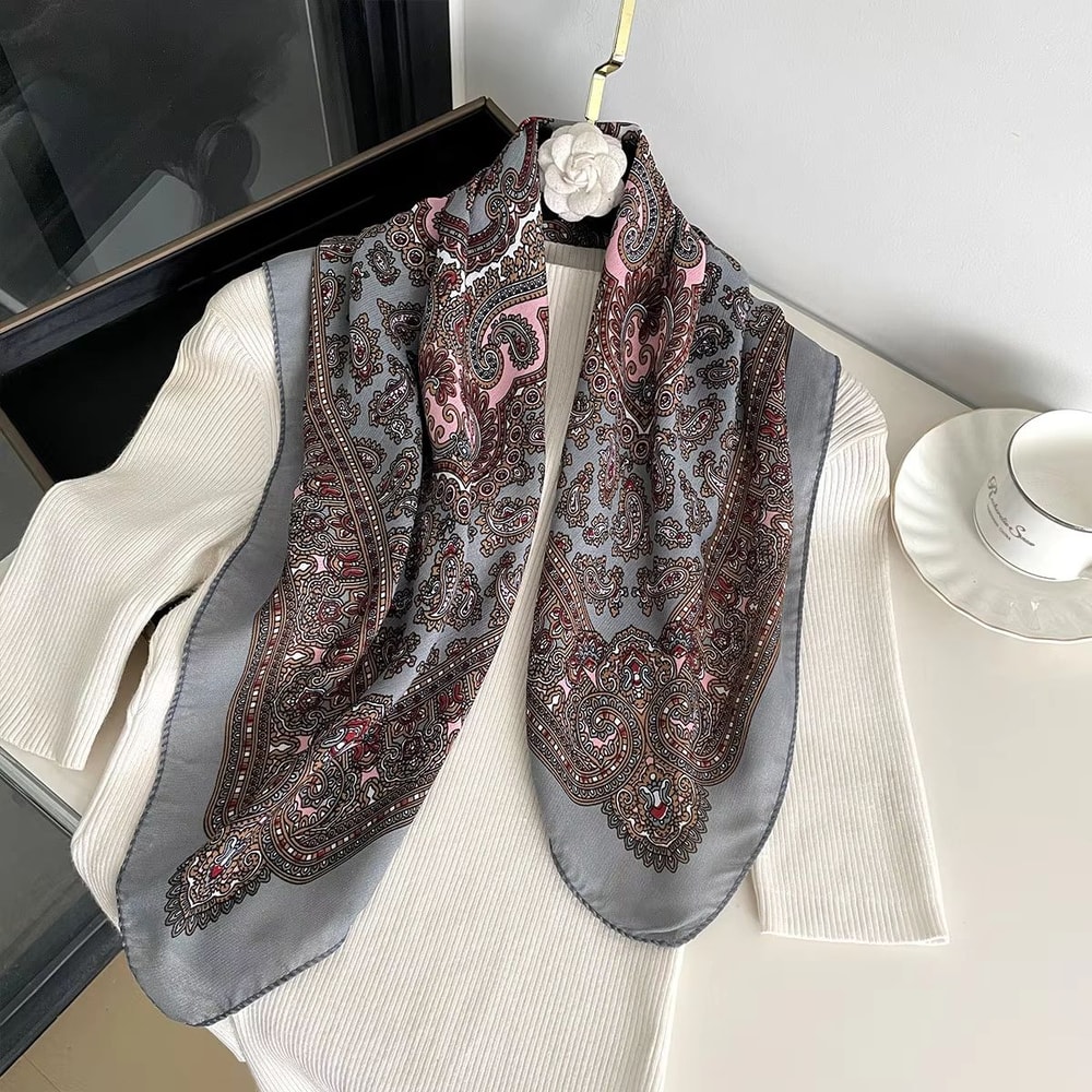 Womens Paisley Print Cotton Texture Square Scarf 2756x2756in Decorative Shawl Headband Luxury Nec 10