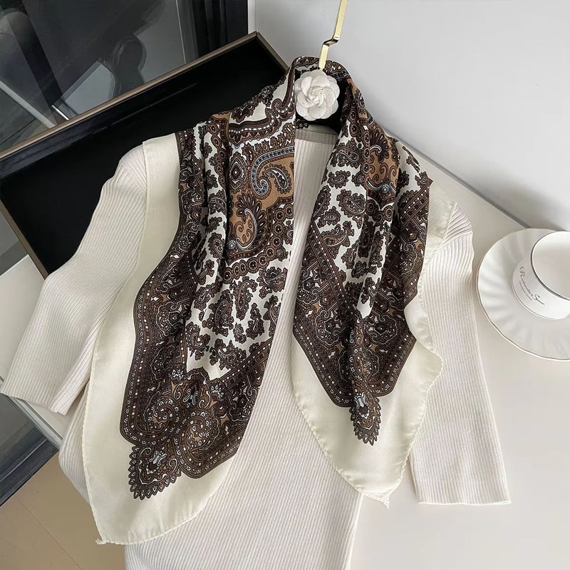 Womens Paisley Print Cotton Texture Square Scarf 2756x2756in Decorative Shawl Headband Luxury Nec 7