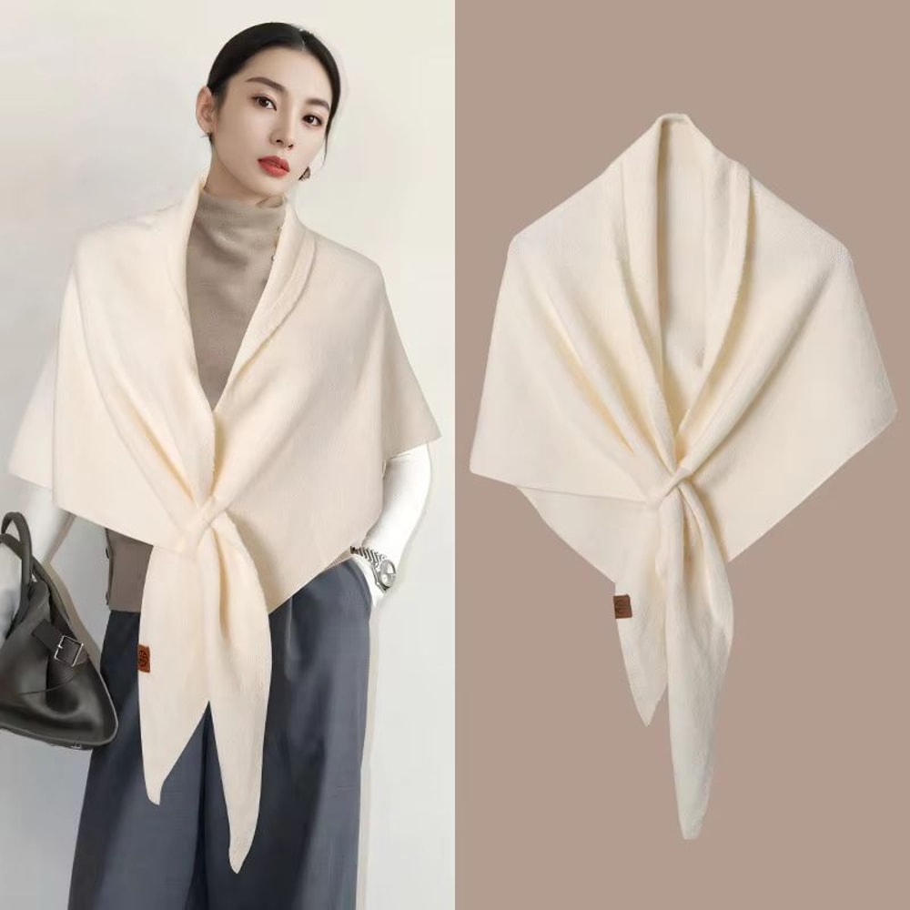 KoreanStyle Wool Blend Triangular Shawl For Women Autumn Winter Thick Warm Neck Wrap 0