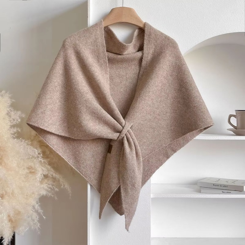 KoreanStyle Wool Blend Triangular Shawl For Women Autumn Winter Thick Warm Neck Wrap 11
