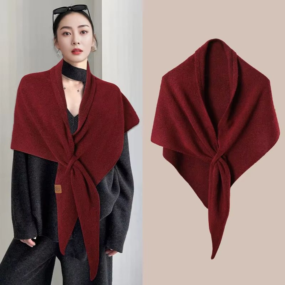KoreanStyle Wool Blend Triangular Shawl For Women Autumn Winter Thick Warm Neck Wrap 2