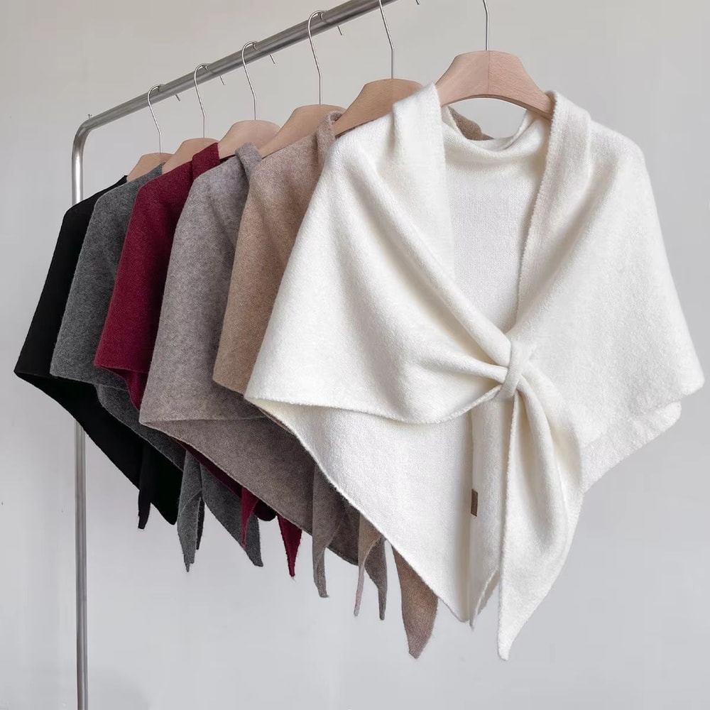 KoreanStyle Wool Blend Triangular Shawl For Women Autumn Winter Thick Warm Neck Wrap 4