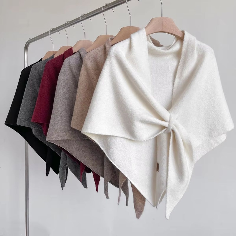 KoreanStyle Wool Blend Triangular Shawl For Women Autumn Winter Thick Warm Neck Wrap 4