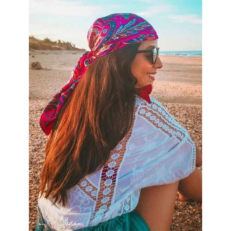 Fashion Print Silk Satin Headband Scarf For Women 3543x3543in Hijab Bandana Neck Wrap Sun Protect 9