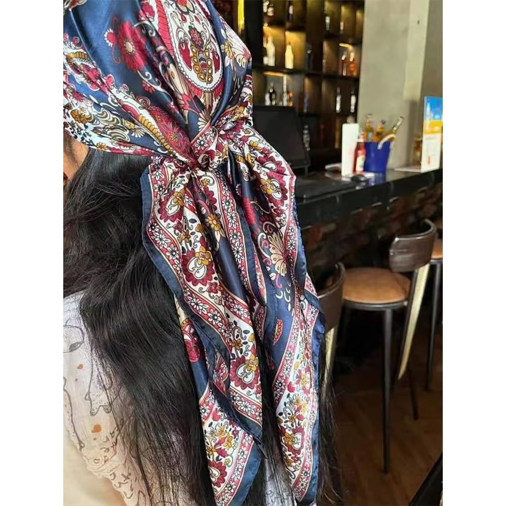 Fashion Print Silk Satin Headband Scarf For Women 3543x3543in Hijab Bandana Neck Wrap Sun Protect 4