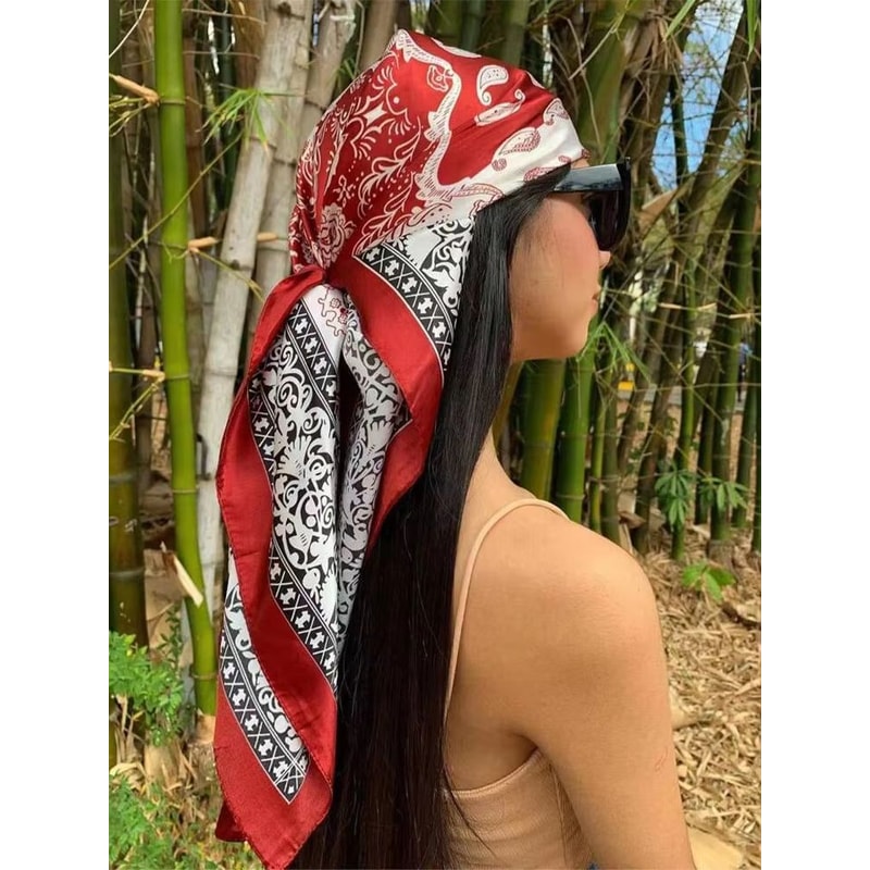 Fashion Print Silk Satin Headband Scarf For Women 3543x3543in Hijab Bandana Neck Wrap Sun Protect 7