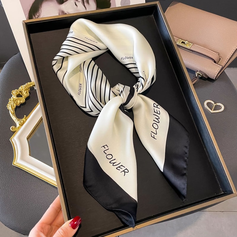 Womens Striped Silk Satin Square Scarf 2756x2756in Elegant Headband Neck Wrap Bandana 9