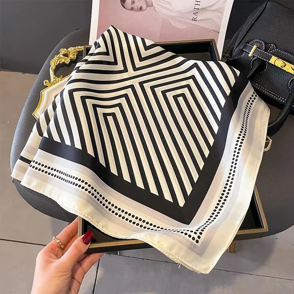 Womens Striped Silk Satin Square Scarf 2756x2756in Elegant Headband Neck Wrap Bandana 11