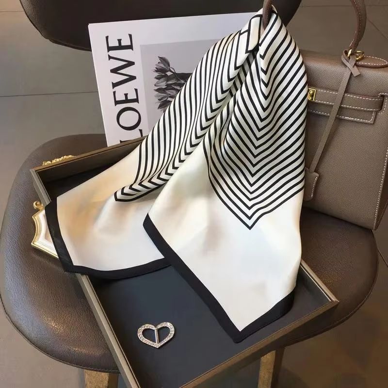 Womens Striped Silk Satin Square Scarf 2756x2756in Elegant Headband Neck Wrap Bandana 1