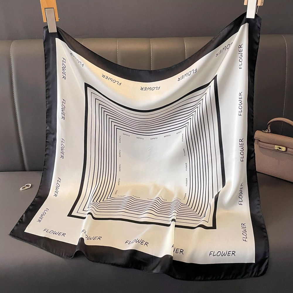 Womens Striped Silk Satin Square Scarf 2756x2756in Elegant Headband Neck Wrap Bandana 4