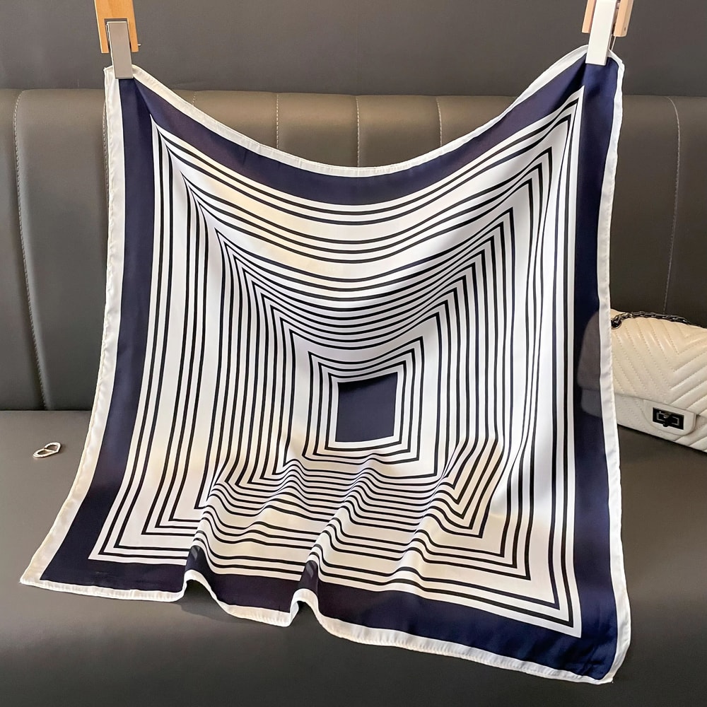 Womens Striped Silk Satin Square Scarf 2756x2756in Elegant Headband Neck Wrap Bandana 5