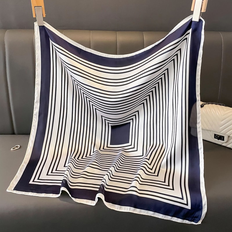 Womens Striped Silk Satin Square Scarf 2756x2756in Elegant Headband Neck Wrap Bandana 5