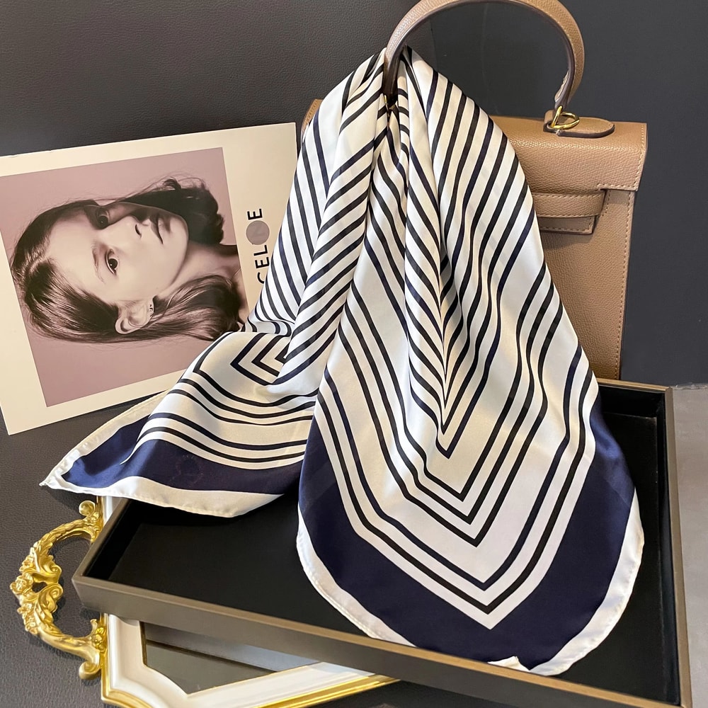 Womens Striped Silk Satin Square Scarf 2756x2756in Elegant Headband Neck Wrap Bandana 8