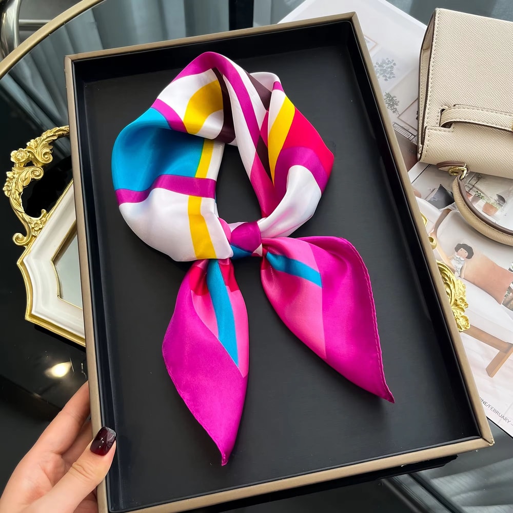 Luxury Square Satin Silk Scarf For Women Hair Hijab Neckerchief 0